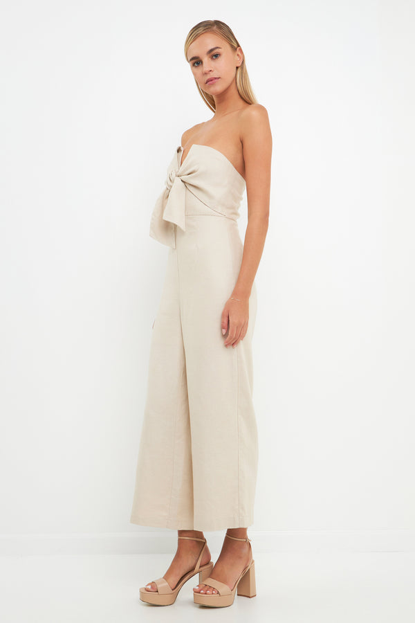English Factory Bustier Front Tie Jumpsuit TAN