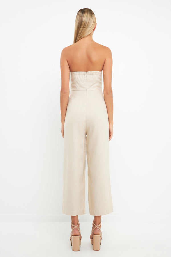 English Factory Bustier Front Tie Jumpsuit TAN