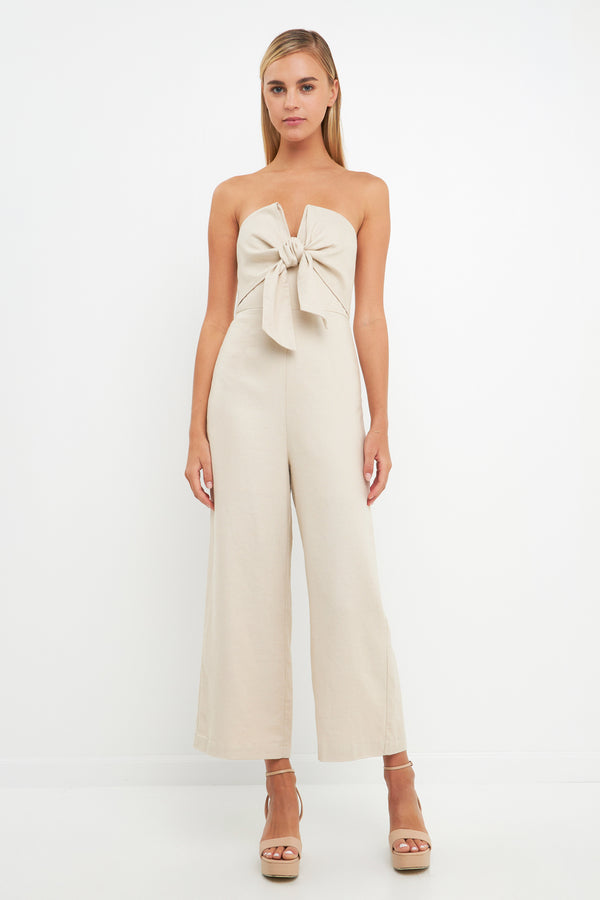 english factory Bustier Front Tie Jumpsuit TAN