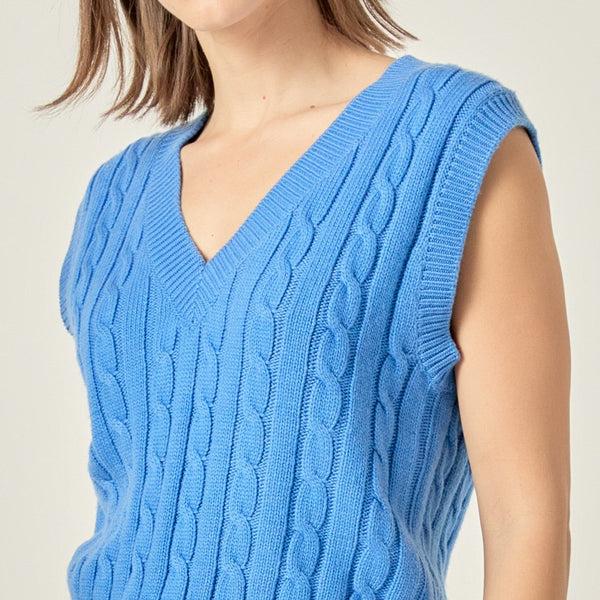 English Factory Cable Knit Chunky Vest BLUE