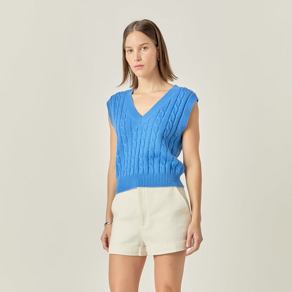English Factory Cable Knit Chunky Vest BLUE