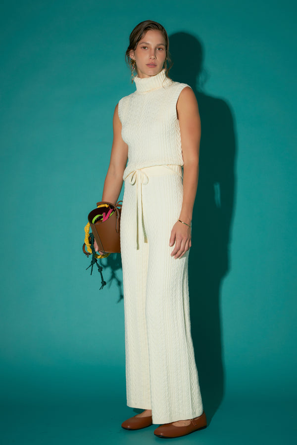 English Factory Cable Mock Neck Knit Top IVORY