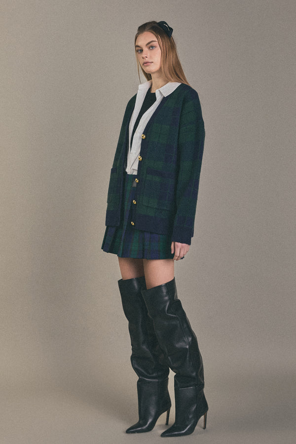 English Factory Check Cardigan GREEN MULTI