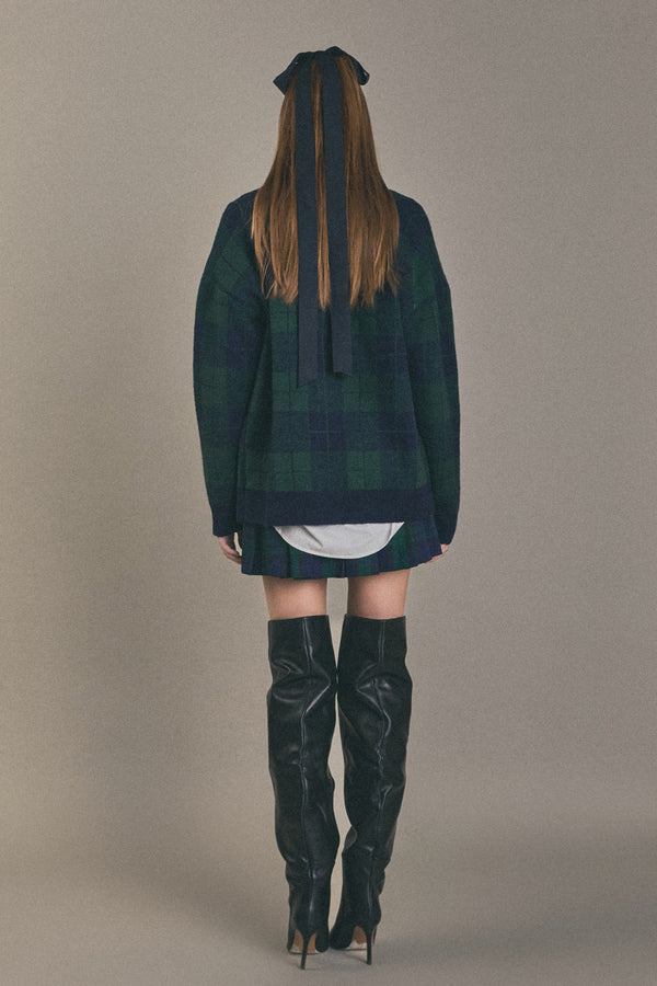 English Factory Check Cardigan GREEN MULTI