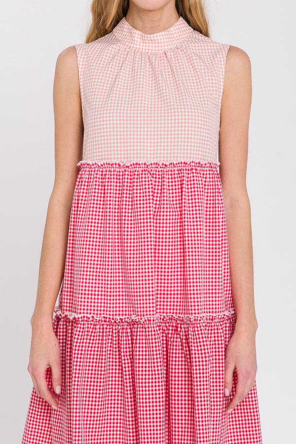 English Factory Check Color Block Mini Dress MULTI