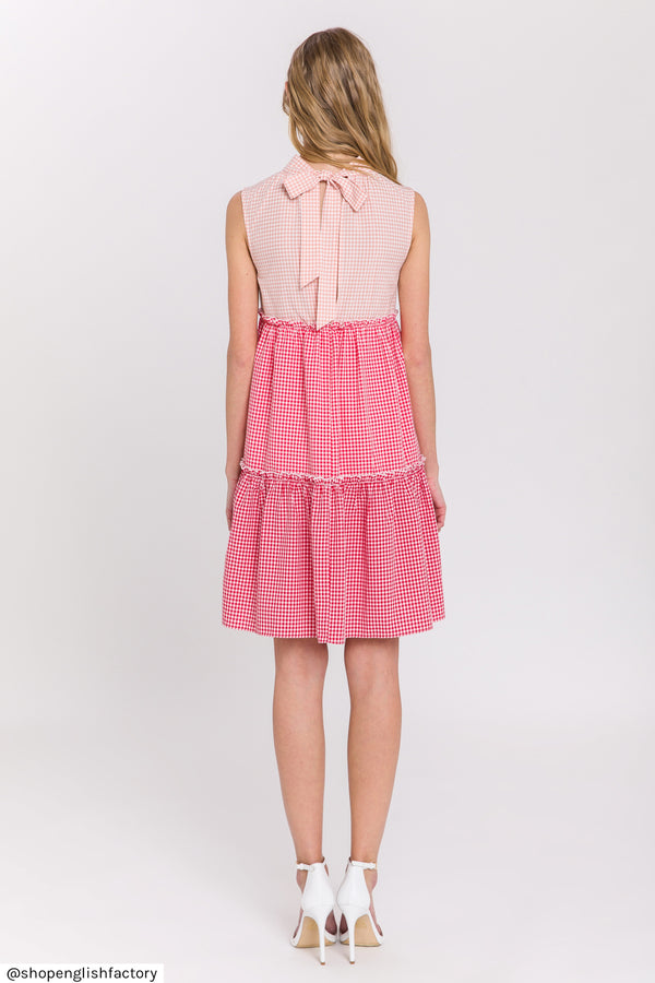 English Factory Check Color Block Mini Dress MULTI