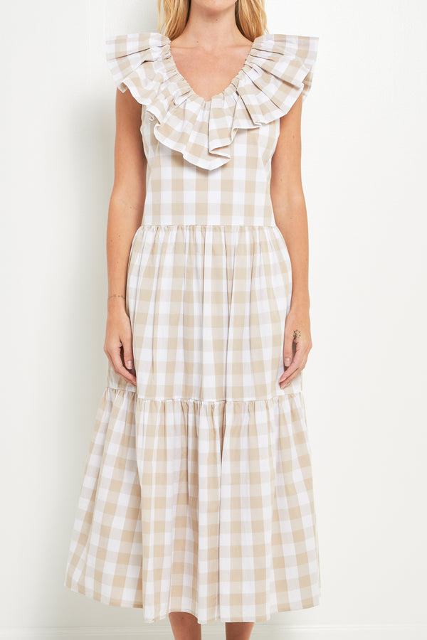 English Factory Check Midi Dress BEIGE