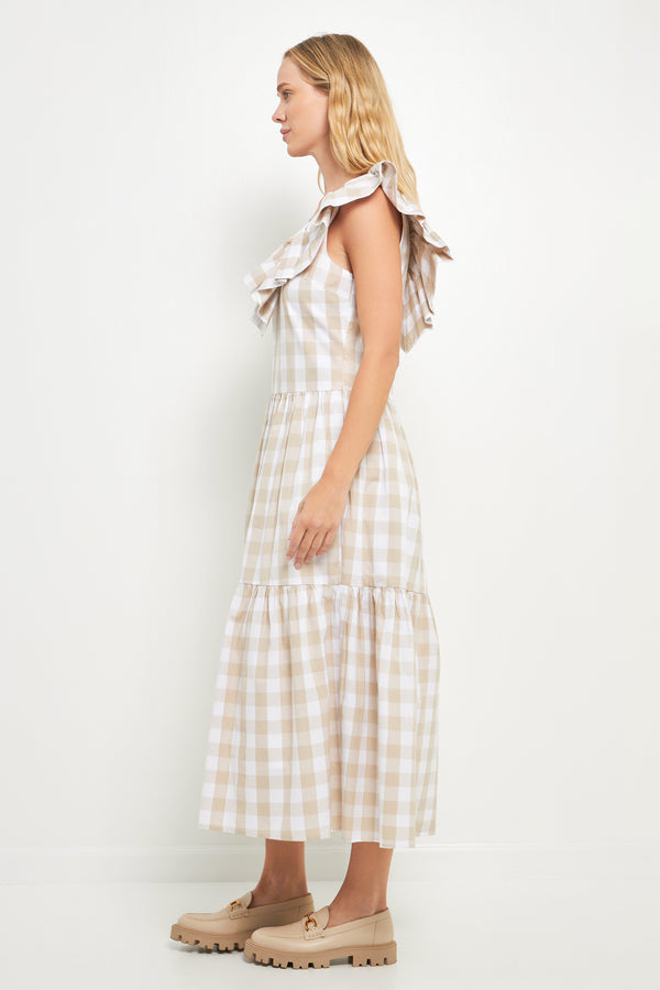English Factory Check Midi Dress BEIGE