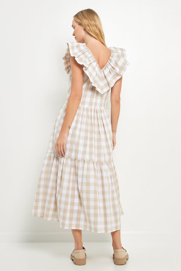 English Factory Check Midi Dress BEIGE