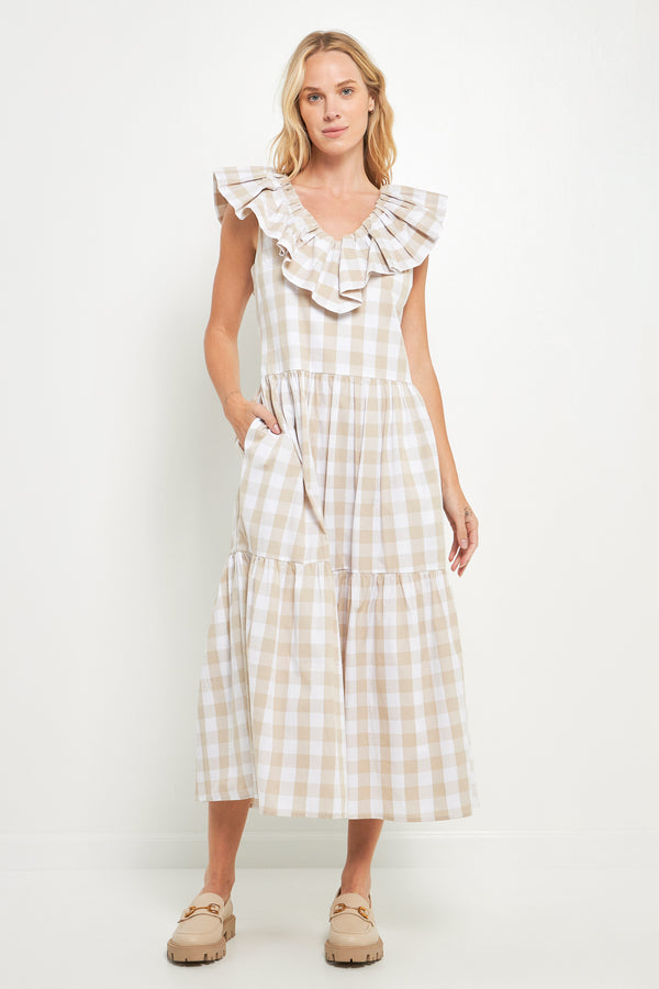 english factory Check Midi Dress BEIGE