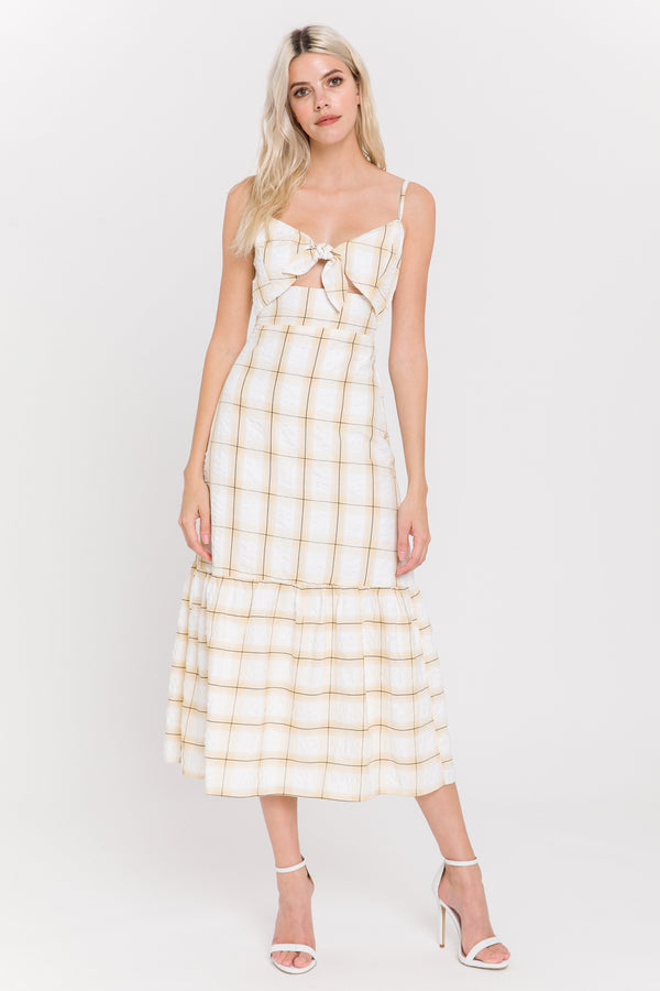 english factory Check Print Maxi Dress YELLOW