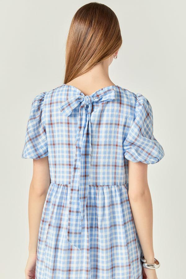 English Factory Check Print Midi Dress BLUE