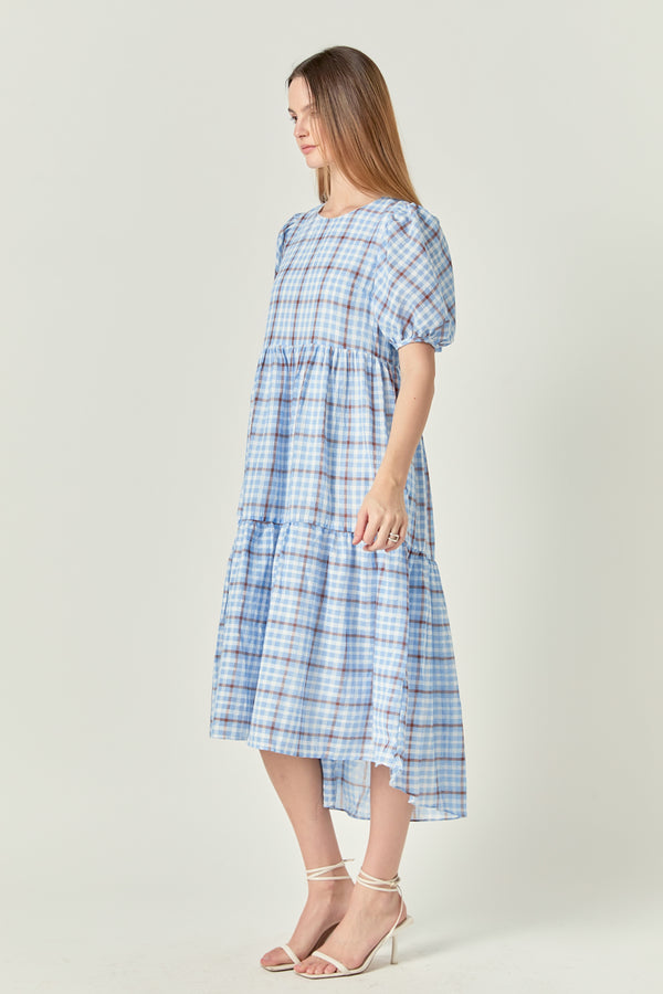 English Factory Check Print Midi Dress BLUE