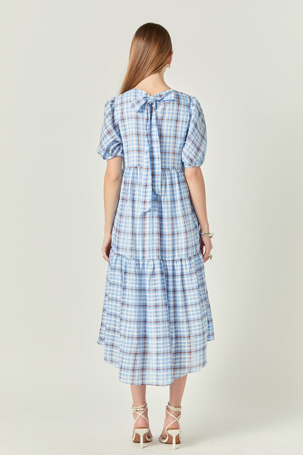 English Factory Check Print Midi Dress BLUE