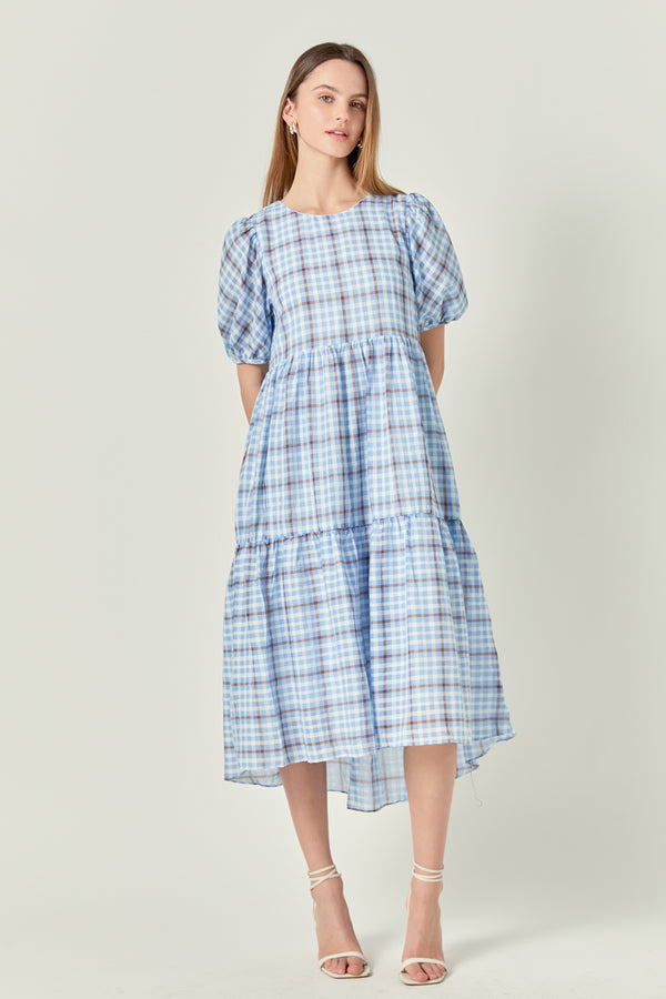 english factory Check Print Midi Dress BLUE