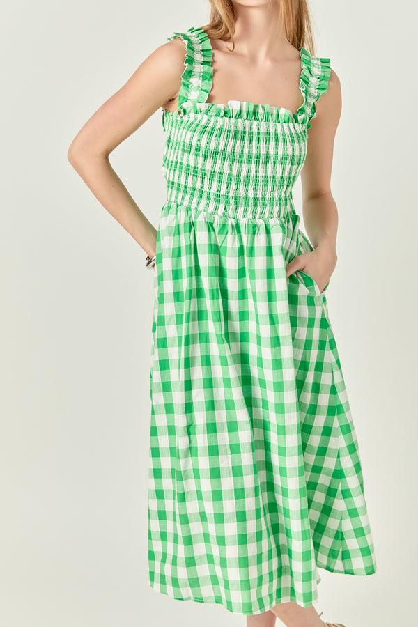 English Factory Check Print Smocked Dress ORANGE