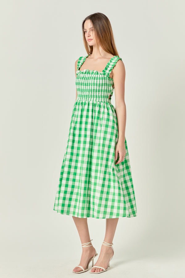 English Factory Check Print Smocked Dress ORANGE