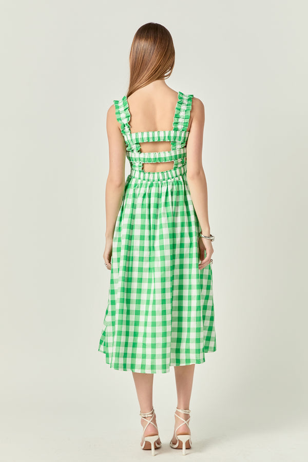 English Factory Check Print Smocked Dress ORANGE