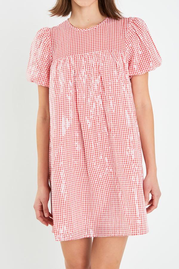 English Factory Check Sequins Mini Dress RED