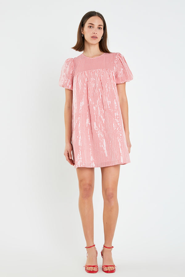 english factory Check Sequins Mini Dress RED