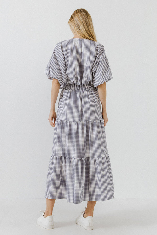 English Factory Check Tiered Maxi Skirt DUSTY BLUE