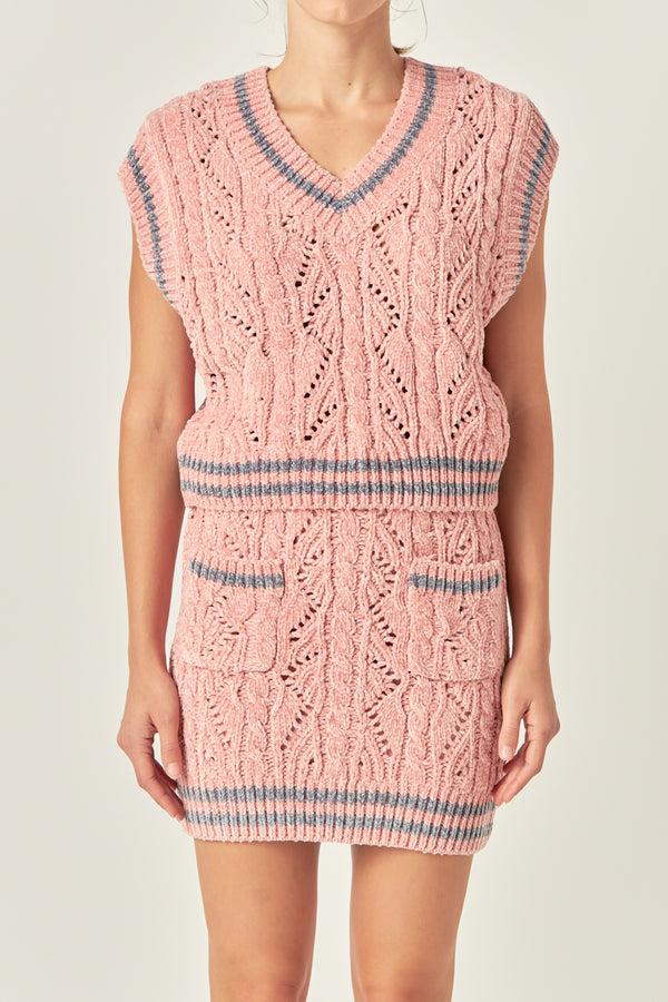 English Factory Chenille Contrast Vest PINK/GREY