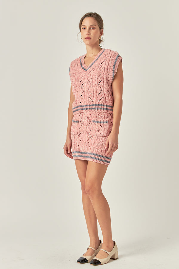 English Factory Chenille Contrast Vest PINK/GREY