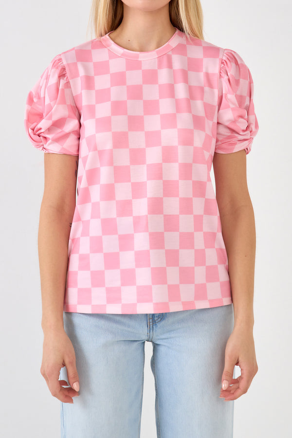English Factory Chess Print Knit Top PINK