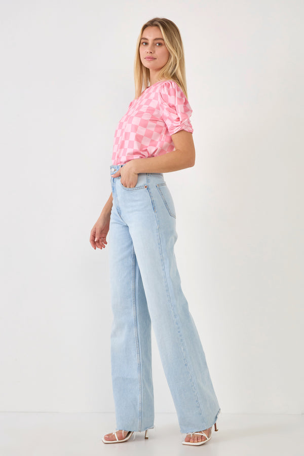 English Factory Chess Print Knit Top PINK