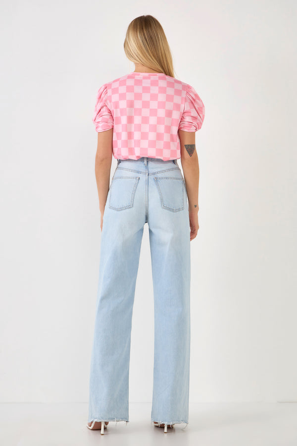 English Factory Chess Print Knit Top PINK