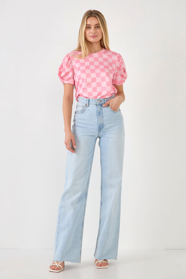 english factory Chess Print Knit Top PINK