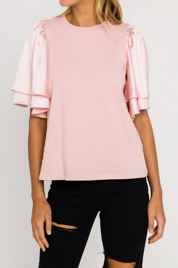 English Factory Chiffon Ruffle Sleeve T-shirt PINK