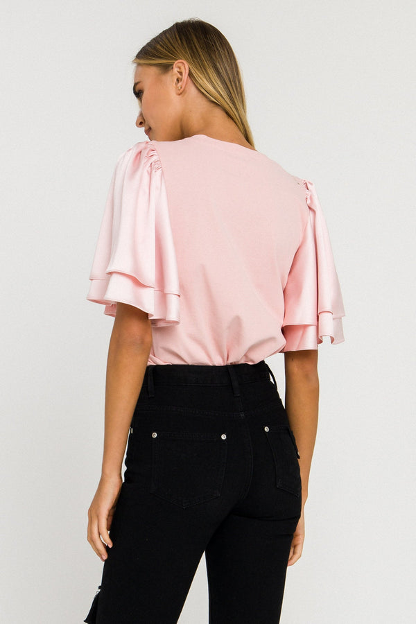 English Factory Chiffon Ruffle Sleeve T-shirt PINK