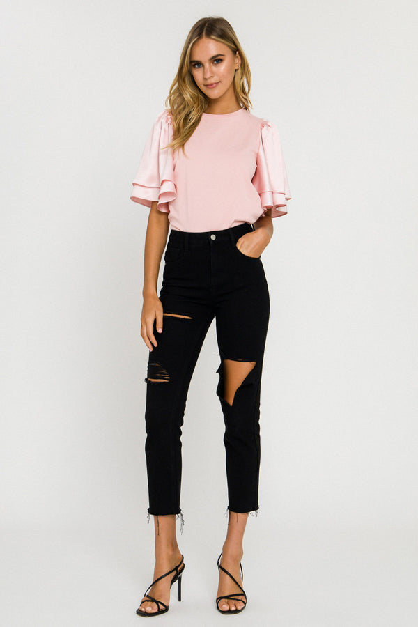 english factory Chiffon Ruffle Sleeve T-shirt PINK