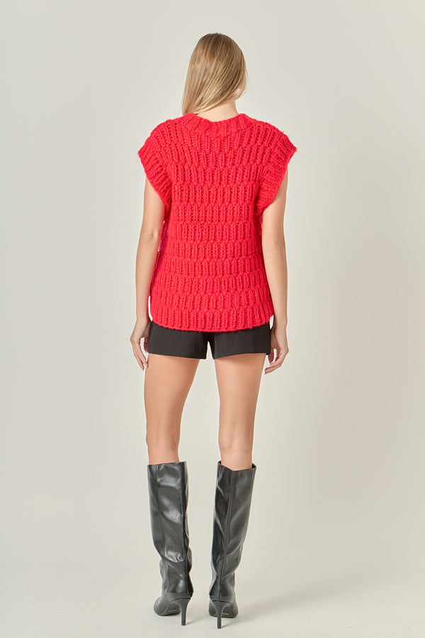 English Factory Chunky Knit Sweater Vest RED