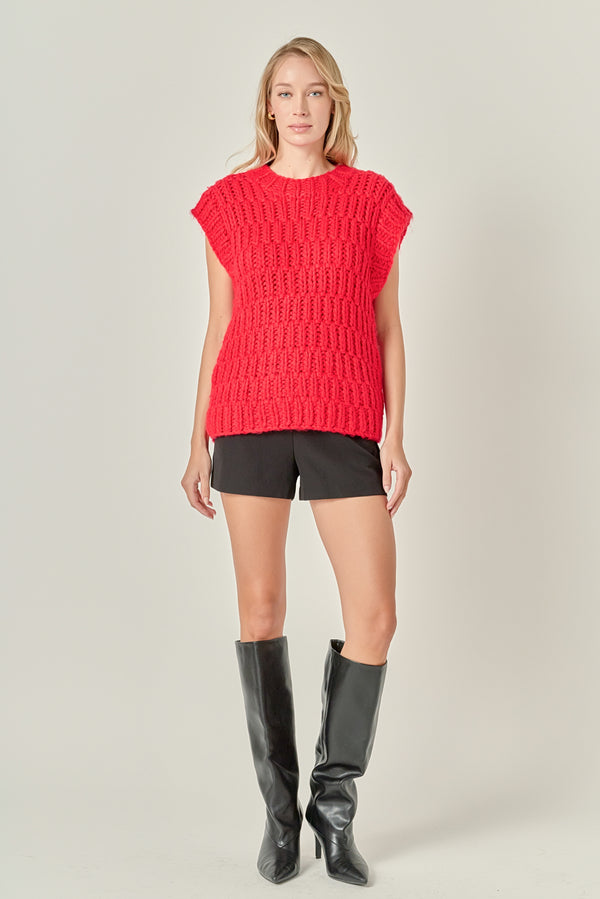 english factory Chunky Knit Sweater Vest RED