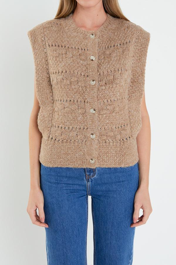 English Factory Chunky Textured Knit Vest BROWN
