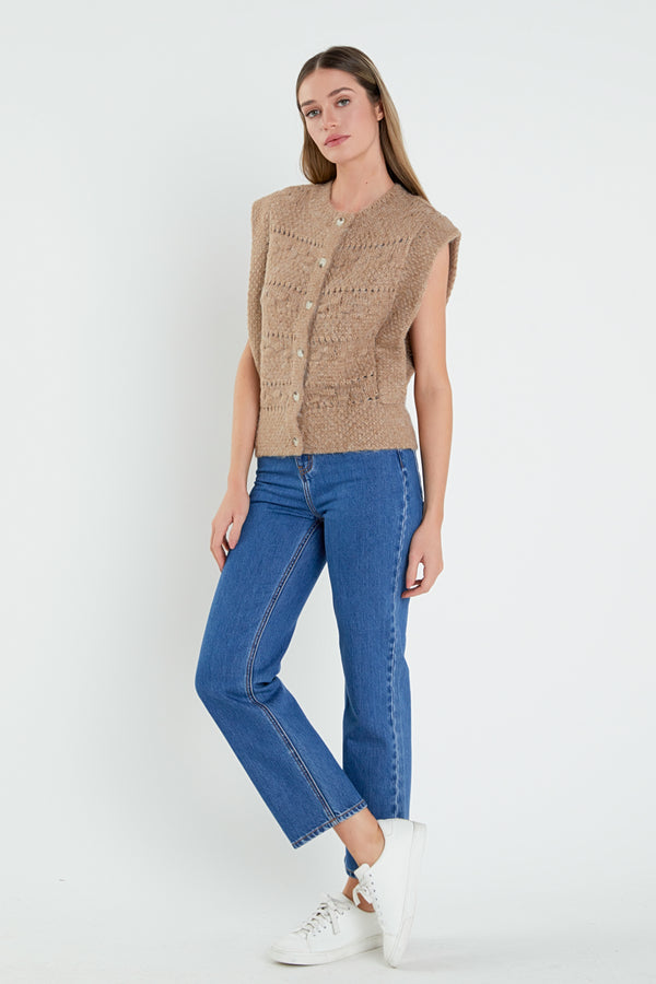 English Factory Chunky Textured Knit Vest BROWN