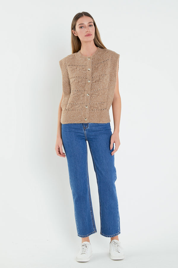 english factory Chunky Textured Knit Vest BROWN