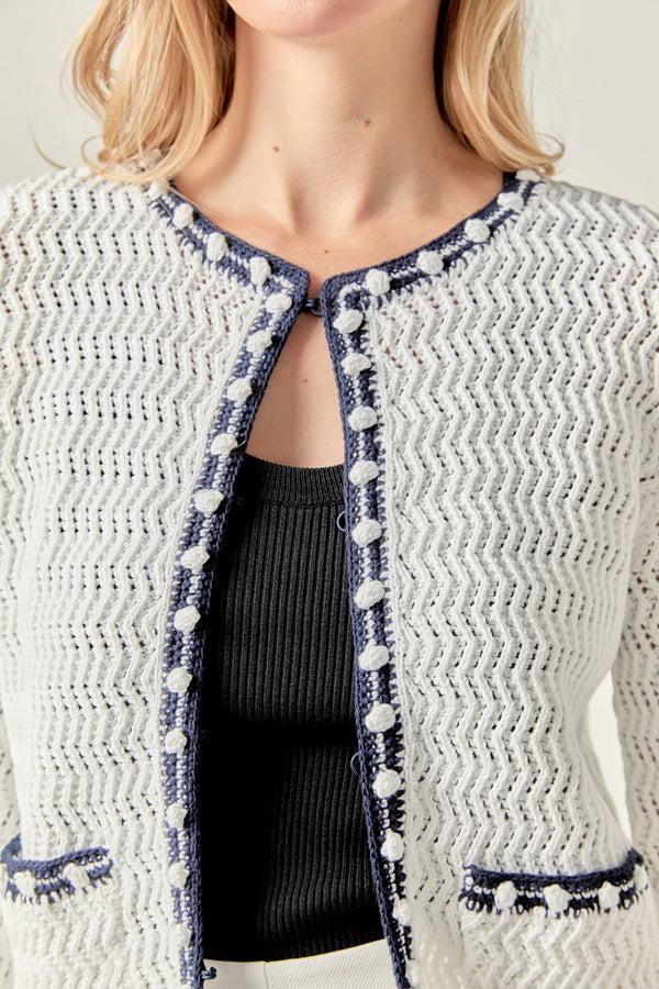 English Factory Coastal Stitch Cardigan WHITE/NAVY