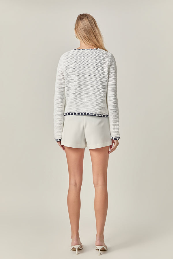 English Factory Coastal Stitch Cardigan WHITE/NAVY