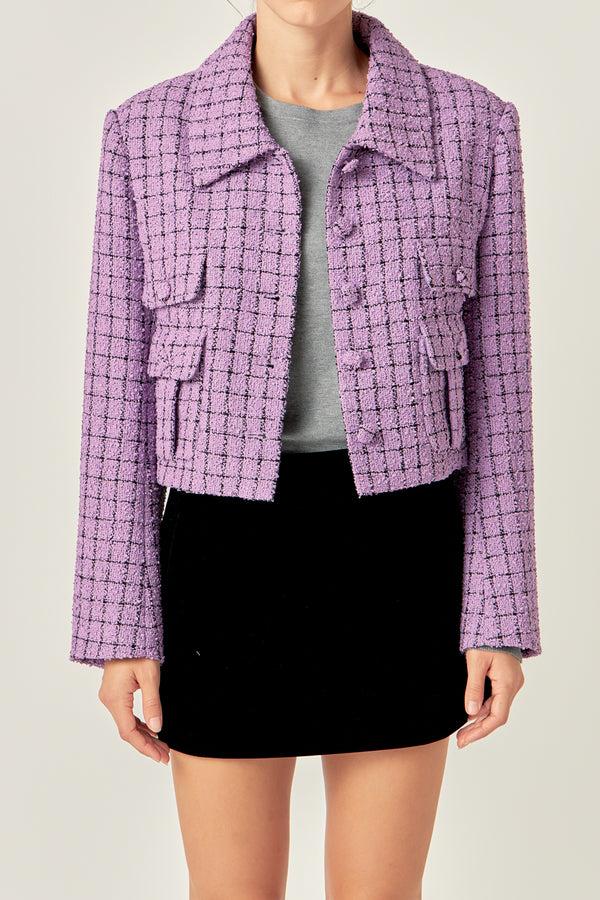 English Factory Collar Detail Tweed Jacket PURPLE