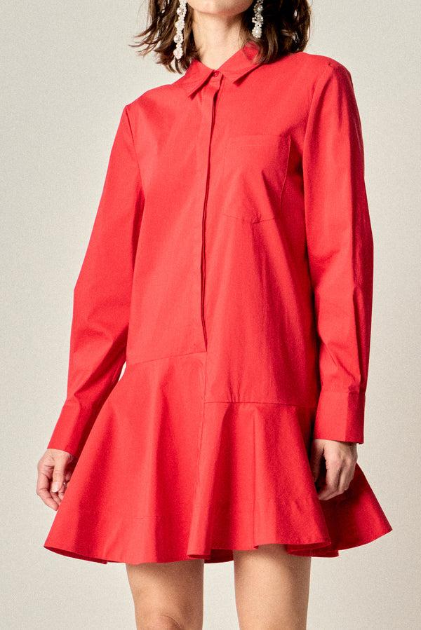 English Factory Collar Flare Skirt Dress RED