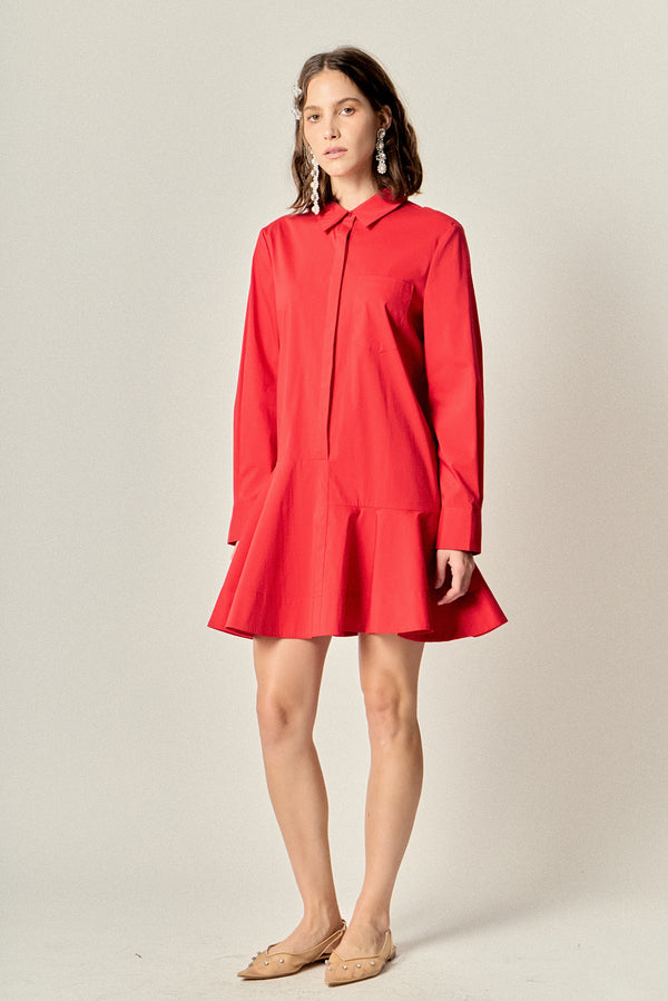 English Factory Collar Flare Skirt Dress RED