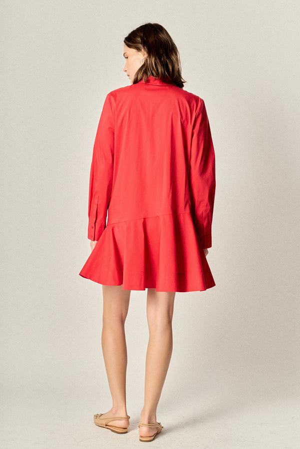 English Factory Collar Flare Skirt Dress RED