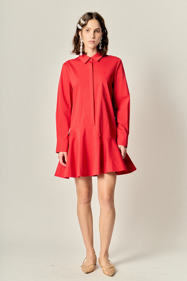 english factory Collar Flare Skirt Dress RED