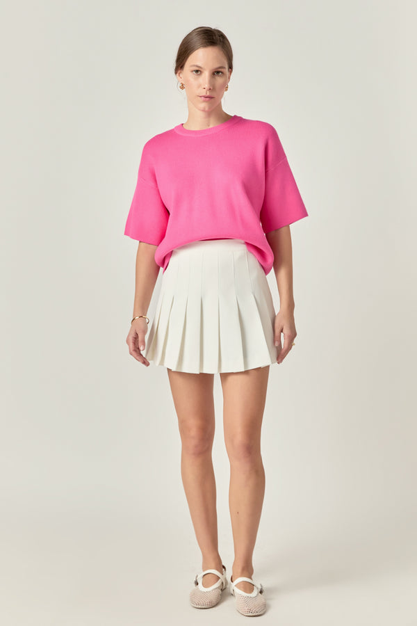 english factory Collar Knit Half Sleeves Top BEIGE