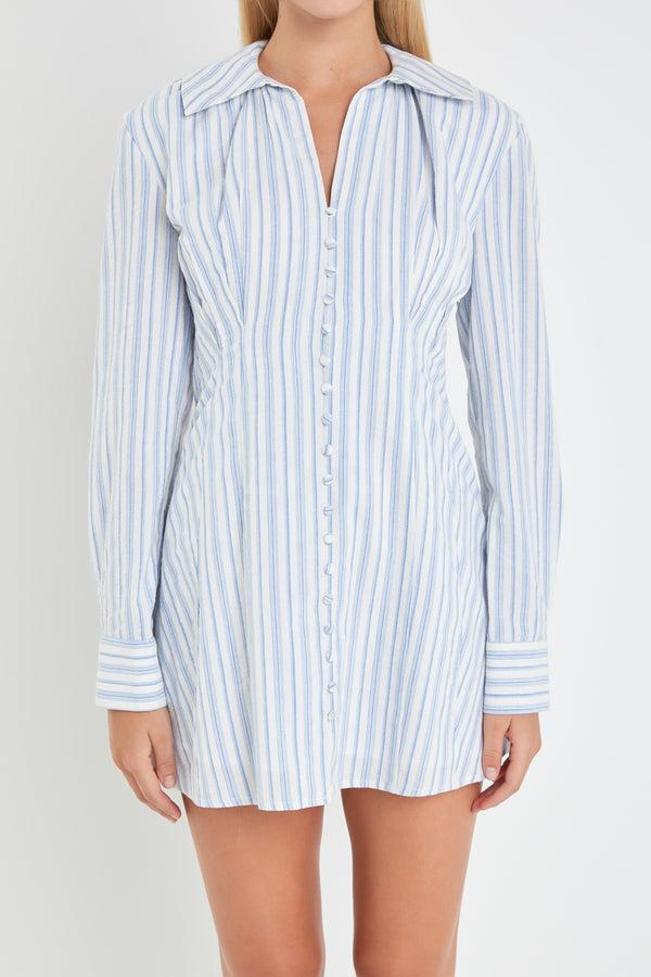 English Factory Collar Shirt Mini Dress WHITE/BLUE