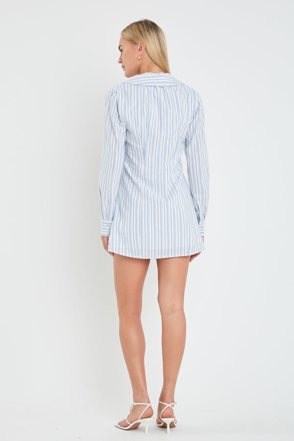English Factory Collar Shirt Mini Dress WHITE/BLUE