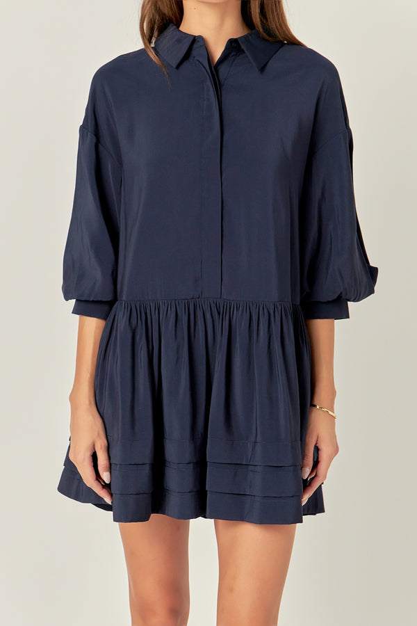 English Factory Collared Drop Waist Dress NAVY